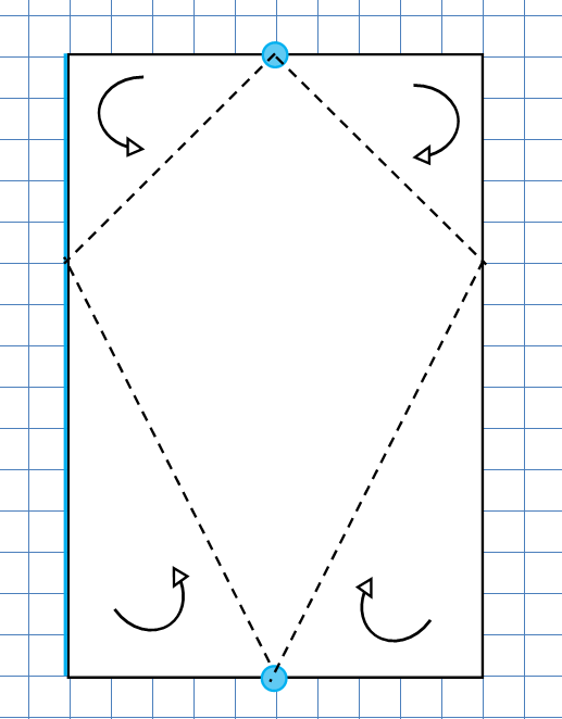 Dibujo con instrucciones para plegar y recortar un cometa