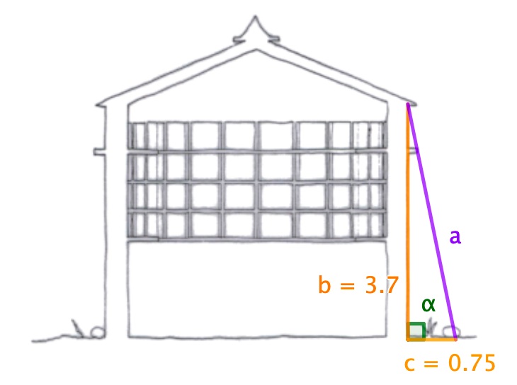Plano del alzado del palomar de Viós con losdatos del enunciado