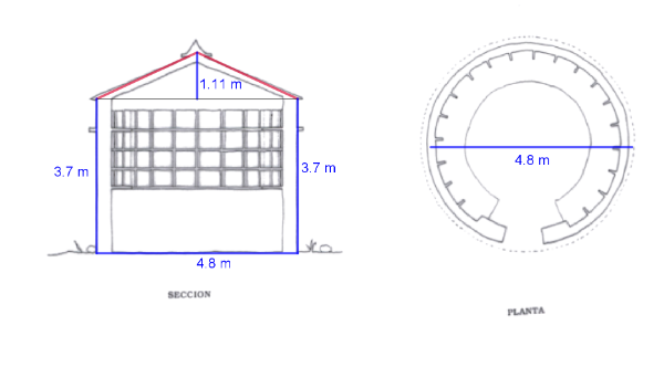 Plano del palomar con medidas indicadas.
