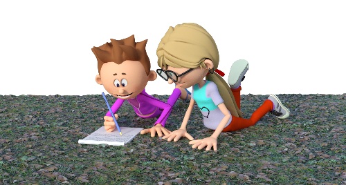 Personajes anotando en un cuaderno