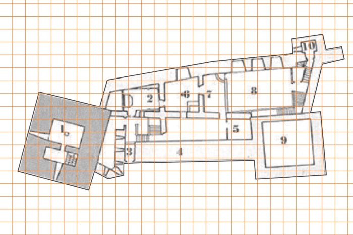 Plano del castillo de Soutomaior con cuadrícula