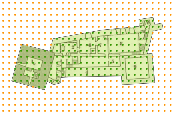 Plano del castillo de Soutomaior en trama de puntos