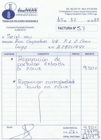 Imagen no relevante para la comprensión del texto. Factura en la que aparece el IVA