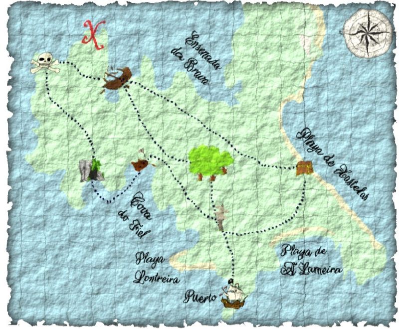 Mapa del tesoro que forma parte de la historia de los retos