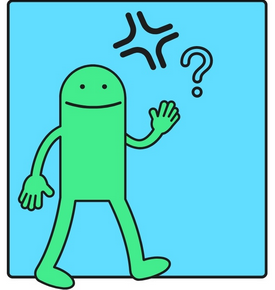 Imagen no relevante para la comprensión del texto. Monigote de color verde con un cruce de caminos y un interrogante que nos va a servir para identificar cuando estemos trabajando en el paso 1 del reto