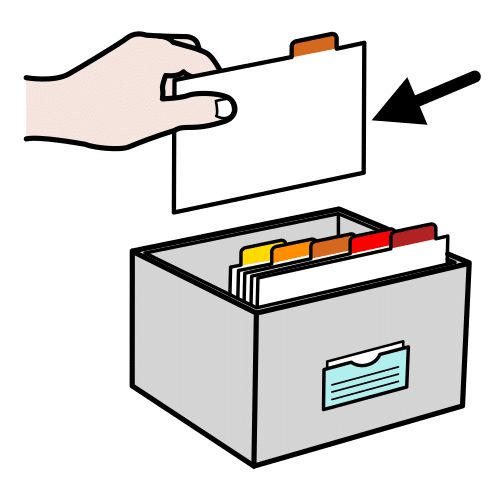 Imagen no relevante para la comprensión del texto. Ilustración de un cajón con varias fichas con solapa