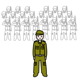 Imagen no relevante para la comprensión del texto. Imagen de varios soldados que están solo dibujados la silueta, salvo uno que está en color