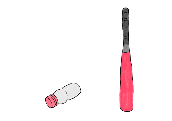 Bate de beisbol e bote de plástico