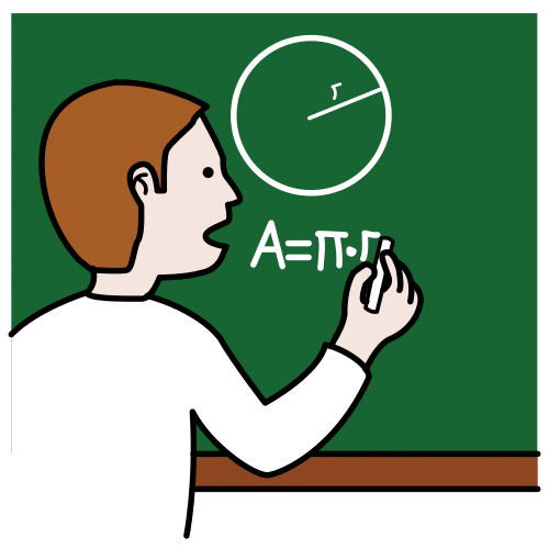 Pictograma que representa a unha persoa que explica diante dun encerado