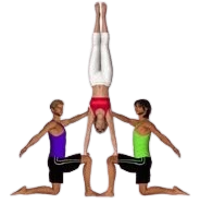 Debuxo que mostra unha pirámide de acrosport formada por 3 persoas