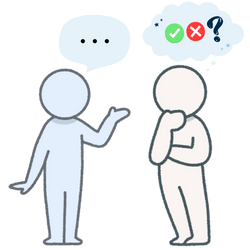 Debuxo que mostra a uns avatares dudando se verdadeiro ou falso