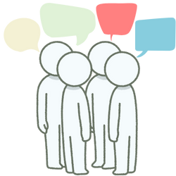 Avatares debatendo Debuxo duns avatares debatendo en grupo