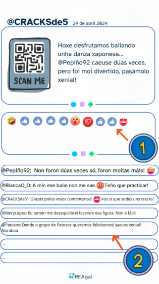 Exemplo interaccións Presentación de como sería un exemplo interaccións con texto e mensaxes deixadas polos usuarios.
