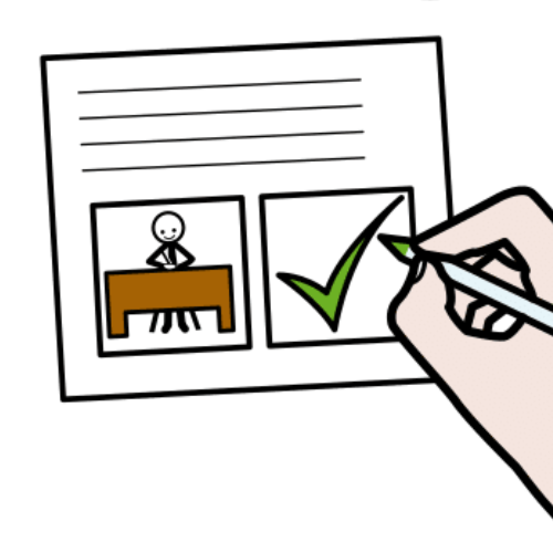 Pictograma que representa un documento para asinar e aceptar unhas condicións