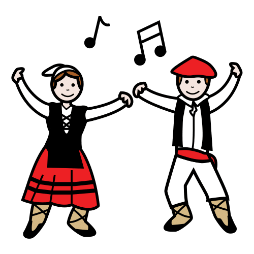 Danza_icona de Arasaac Pictograma que representa dous bonecos bailando muiñeira