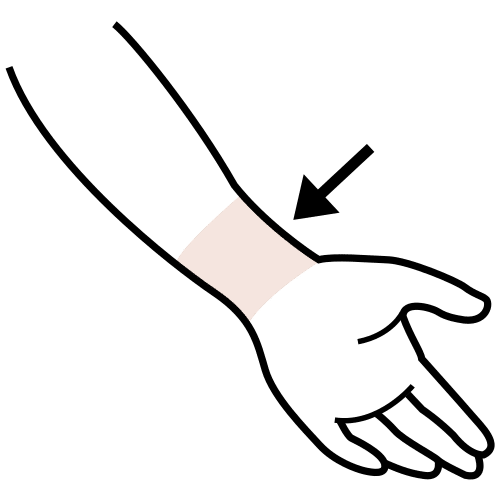 Pictograma que representa o pulso nun debuxo dunha brazo.