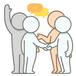 Debuxo de varios avatares comentando e chegando a acordos