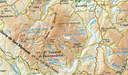 Altura con cores Fragmento dun mapa no que se observa a representación do relevo mediante cores