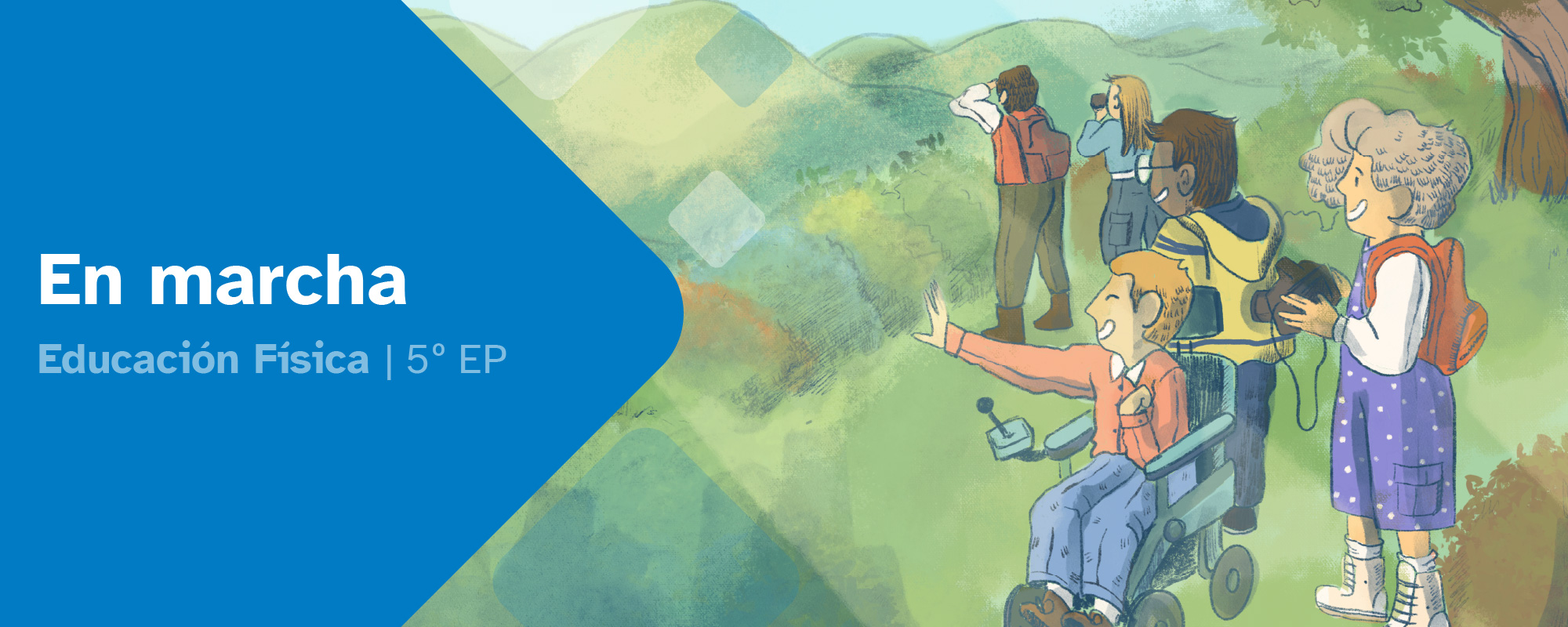 Ilustración de portada para o REA, trátase dunha marcha polo medio natural