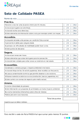 Ficha de características dunha ruta PASEA