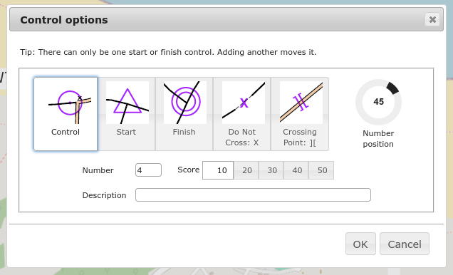 Puntos de control OOMap Captura da plataforma Open Orienteering Map