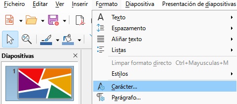 Captura de pantalla Formato Caracter