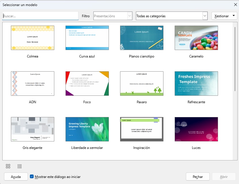 Captura de pantalla selección de modelos de Impress