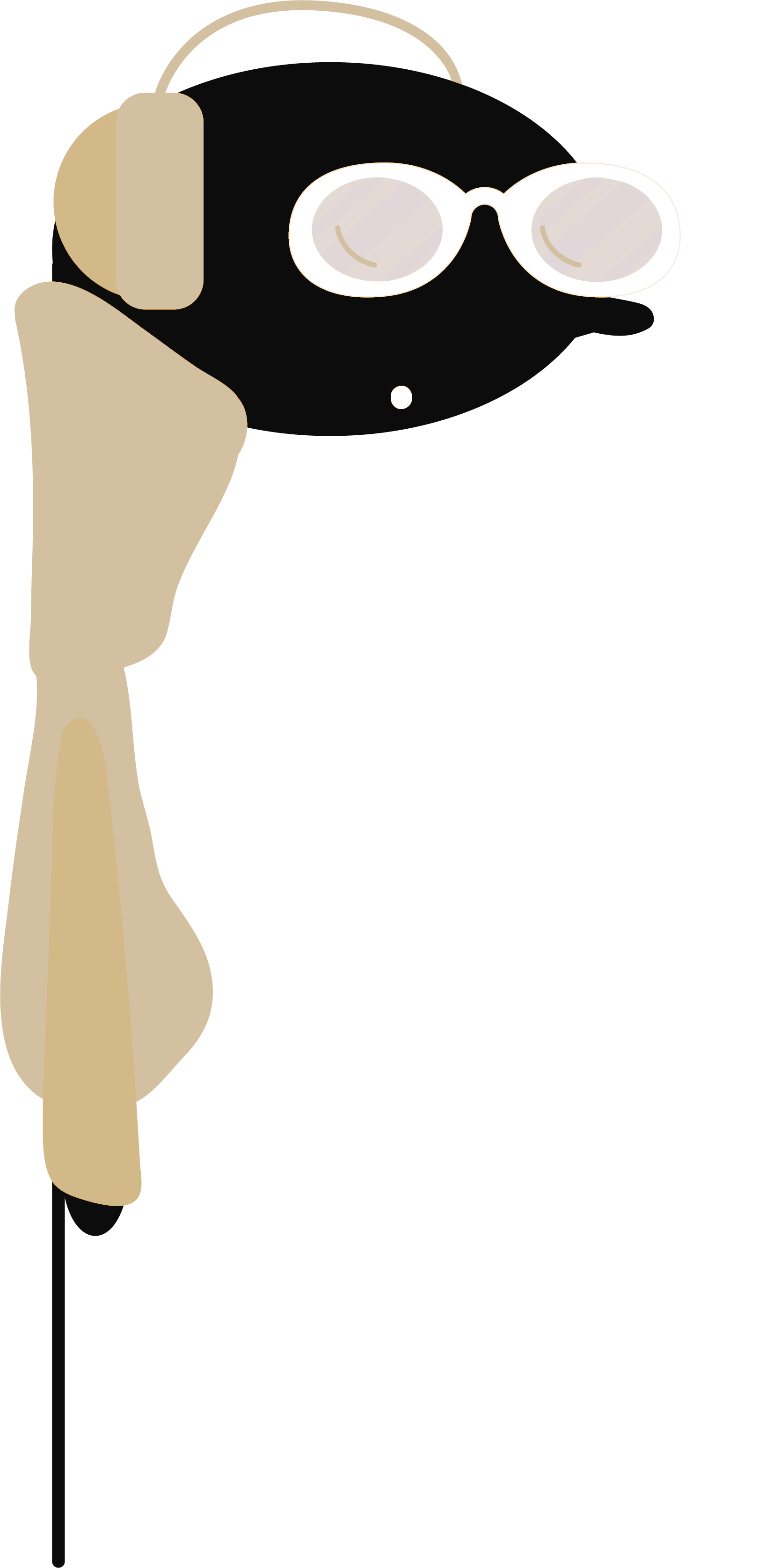 Unha negra animada con gafas, a boca aberta e cascos de música