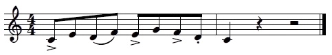 do acento-mi; re-fa con ligadura; mi con acento; fa con acento