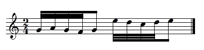 fusas sol la sol fa, corchea negra; fusas mi re do re, mi corchea