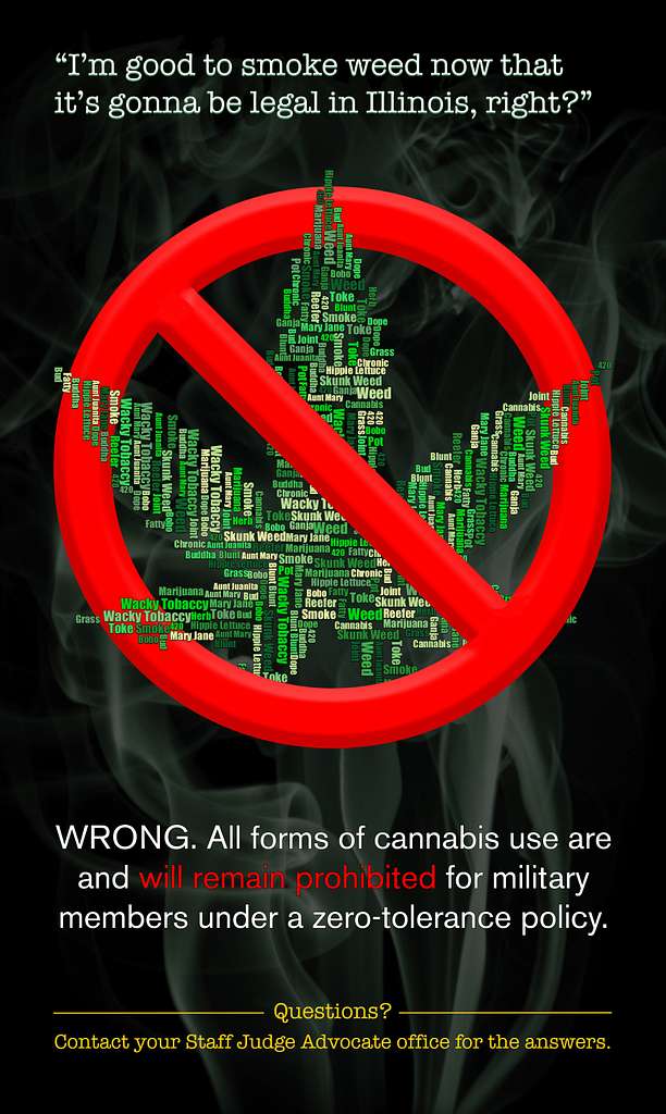 Póster militar que prohíbe o cannabis en Illinois