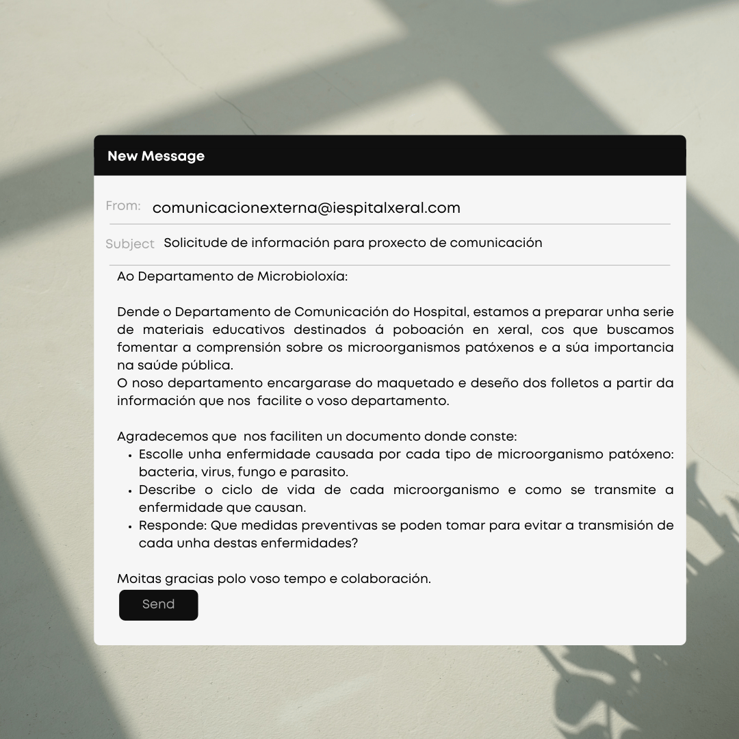 Email redactado polo departamento de comunicación