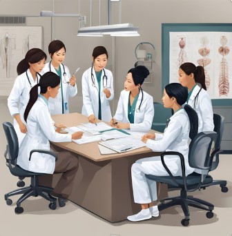 ilustración dun equipo médico tomando decisións