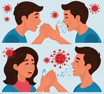 Ilustración da transmisión por contacto directo ao tusir