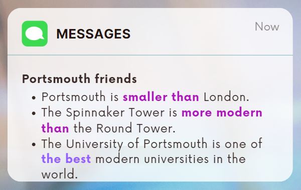 Sentences taken from the message