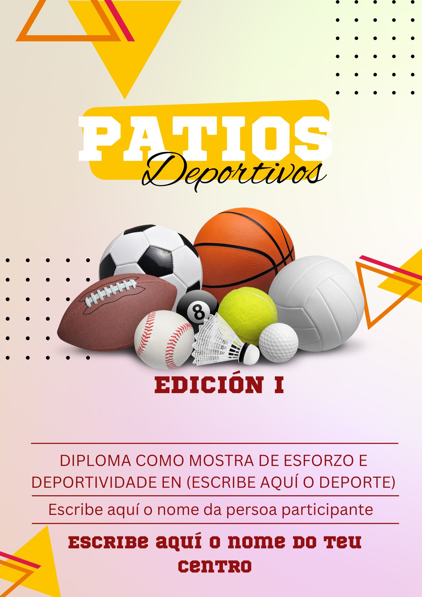 Exemplo de diploma por participar nas xornadas de patios deportivos