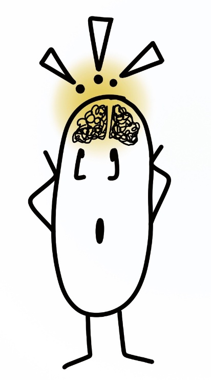 Imagen que muestra a un dibujo de una cara con brazos y piernas con símbolos de admiración encima de su cabeza. Dibujo de estilo simple