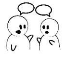 Dibujo dos personas debatiendo. Dibujo de estilo simple y caricaturesco.