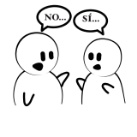 Dibujo dos personas discutiendo. Dibujo de estilo simple y caricaturesco.