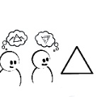 Imagen que muestra a un dibujo de dos personas mirando un triángulo e interpretándolo de modo diferente.