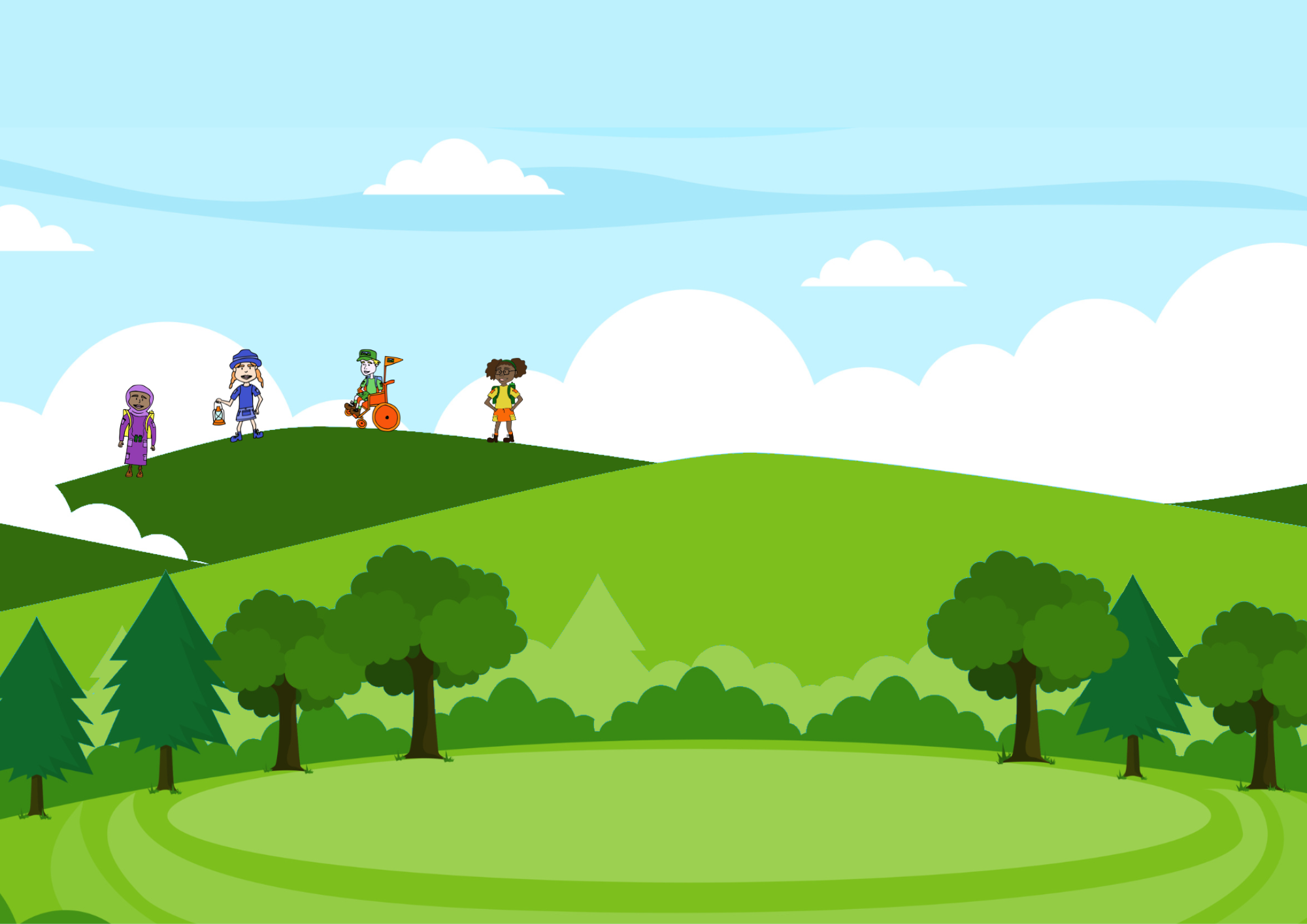 Personas guardianas de palabras a lo lejos Imagen de un paisaje con las personas guardianas de palabras al fondo