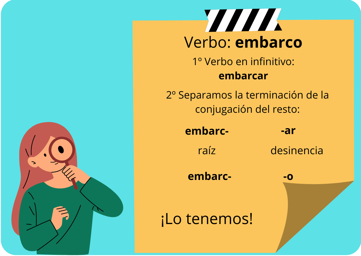 Infografía con información de raíz y desinencia de verbos