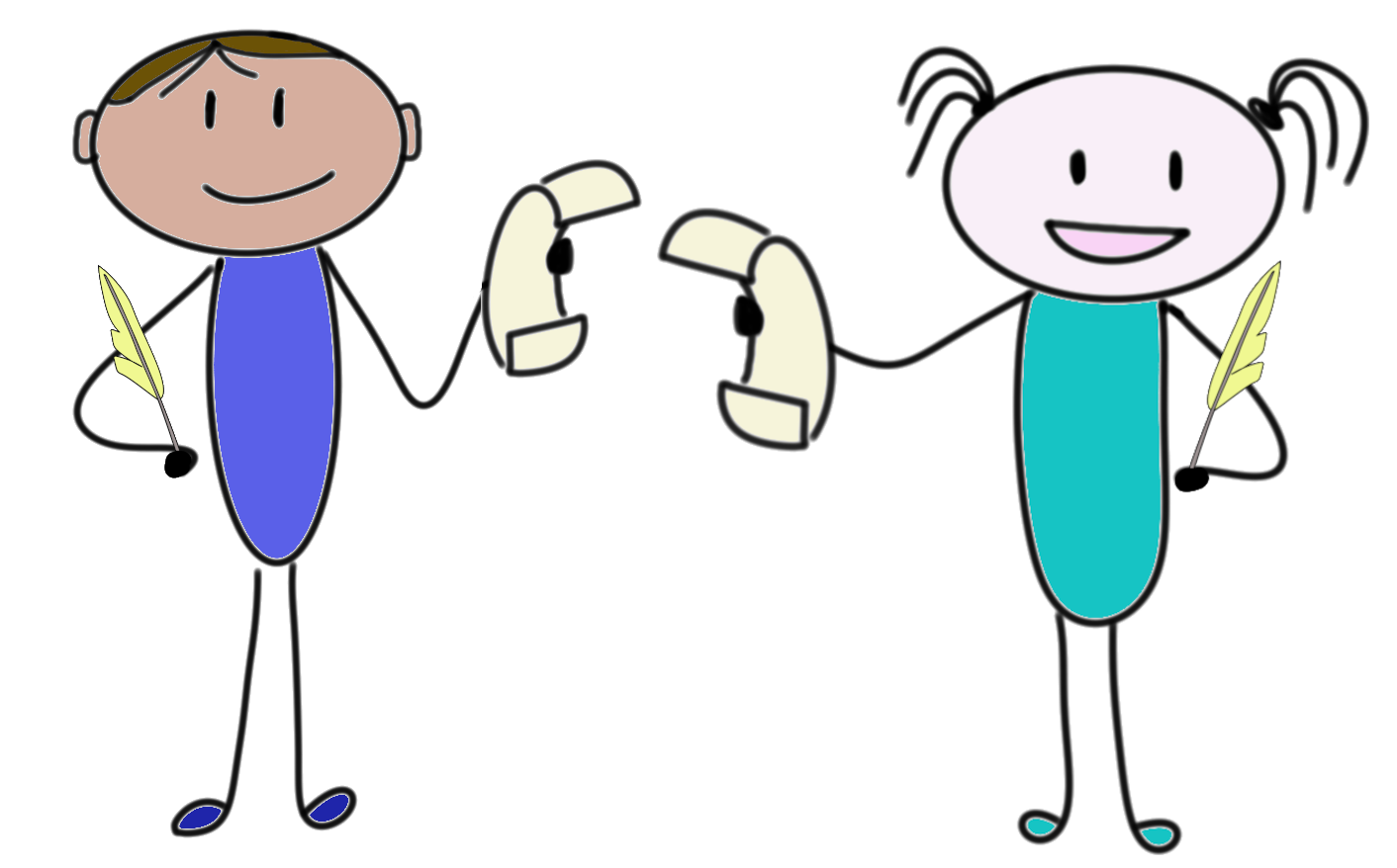 Niño y niña con papel y pluma