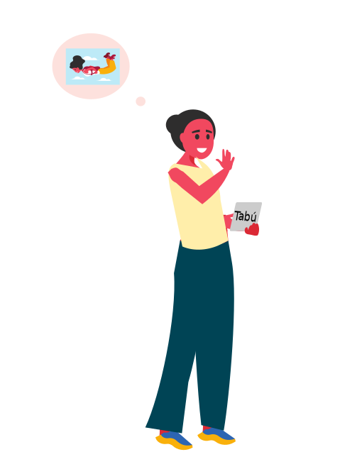 Chica mirando una tarjeta y representando algo