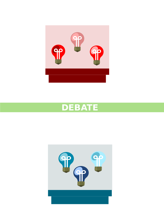 Bombillas de color rojo y azul separadas por una línea de debate