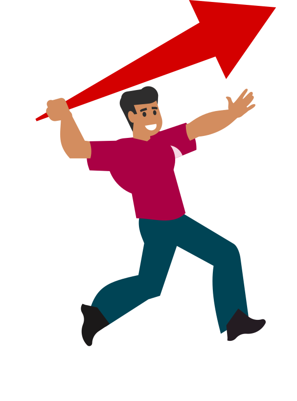 Hombre corriendo con una flecha en la mano 