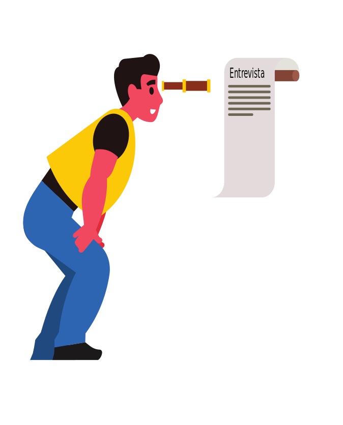 Chico analizando un texto a través de un catalejo