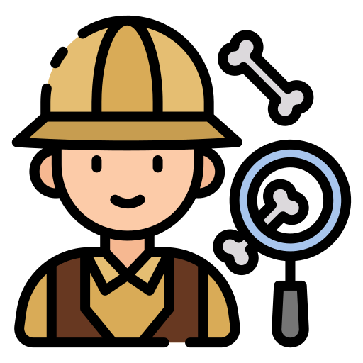 Chico con una lupa y huesos