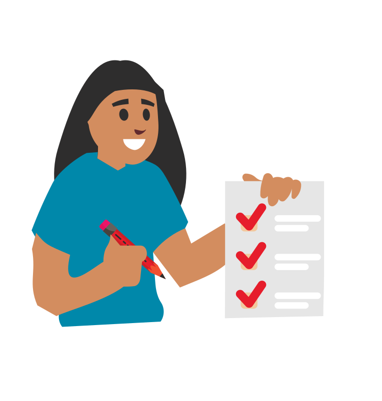 Chica cubriendo una checklist