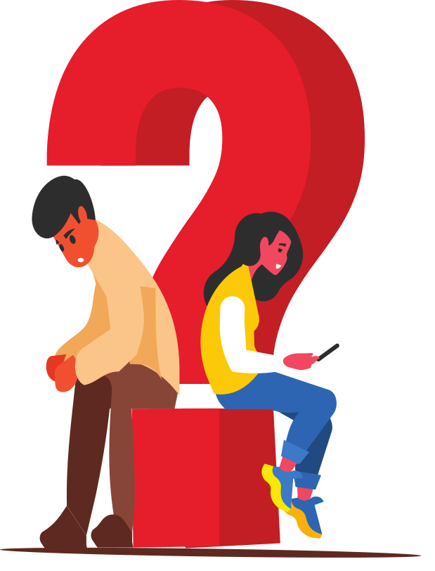 niño y niña haciéndose preguntas